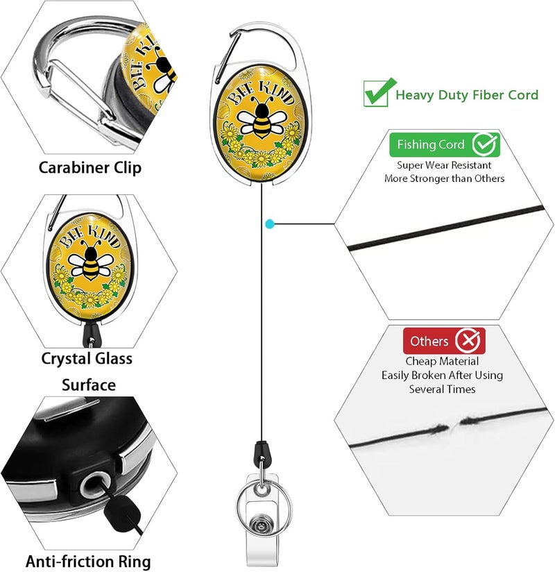 GIANCOMICS Cute Bee Kind Lanyards for Id Badges, Fashionable Badge Reel Heavy Duty with Carabiner Clip, ID Badge Holder with Lanyard, Nurse Teacher Office Gifts - Image 5